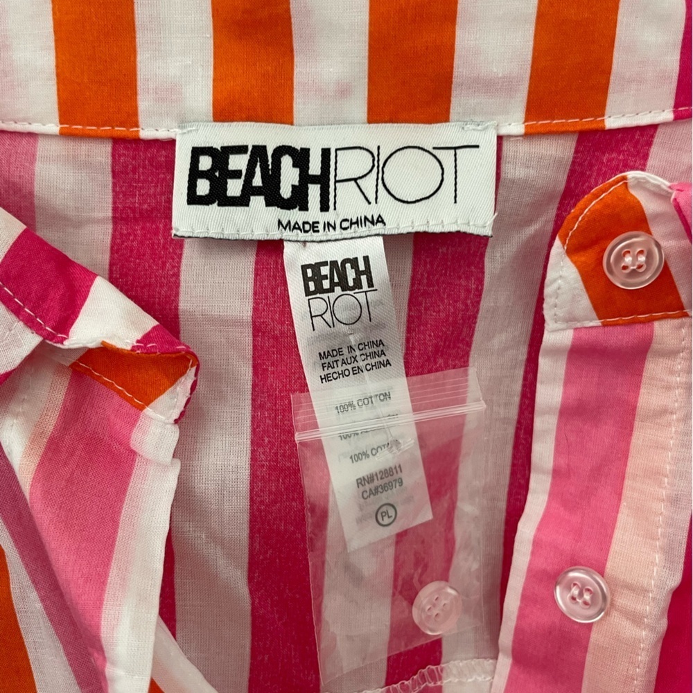 BEACH RIOT Alexa Stipe Top Button Up Coverup New Without Tag Pink Orange White - Picture 7 of 10